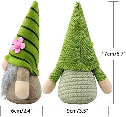 Conjunto de gehydy de 2 gnomos de primavera decoração de flores de flores de verão Gnome Gnome Gift Handmade Green Scandinavian Tomte