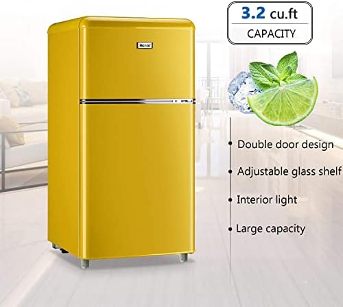 Geladeira compacta wanai 3.2 cu.ft clássico refrigerador retro 2 portas mini geladeira ajustável remove prateleiras de vidro