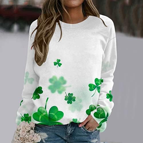 Sorto do dia de St Patricks para mulheres de manga comprida Crewneck Pullover Shamrock Print Jumper Top Irish Gift T-shirt