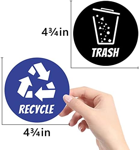 Adesivos de lixo de lixo de linkidea 6, adesivos de símbolo de combinação de 4,7 para lata de lixo, lixo redondo pode decaltar rótulos de sinal para latas de lixo, interno, externo