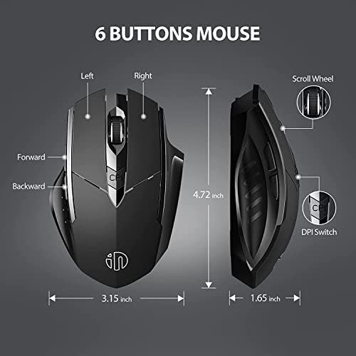 Ozels de mouse sem fio recarregável, mouse de computador sem fio USB, 18 meses de duração da bateria, mouse sem fio de