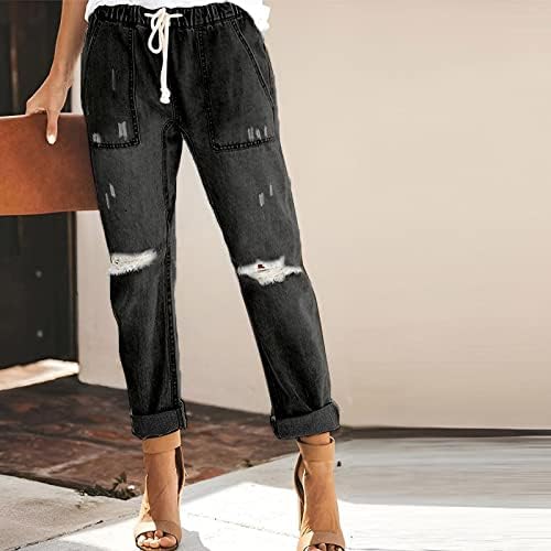 Reprio jeans rasgado feminino jeans angustiados Arrocas de rua elástica de rua