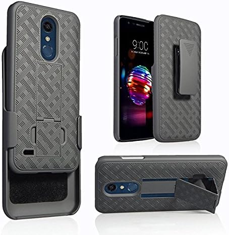 Cague LG K30, LG K10 2018 Case, tampa do coldre de cinto Cover Shell Kickstand Criss Cross Black New Plaid Design