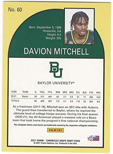 Davion Mitchell RC 2021 Panini Chronicles Draft Hoops Retro Bronze 60 nm+ -mt+ Rookie