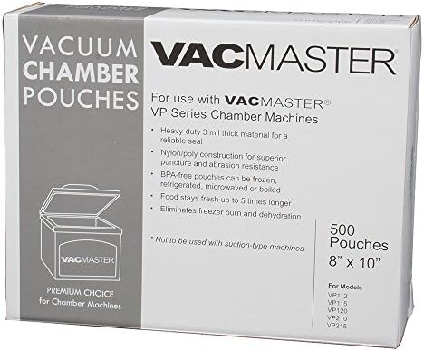 Vacmaster 40722 bolsas de câmara a vácuo de 3 milhões, 8 polegadas por 10 polegadas, 500 por caixa