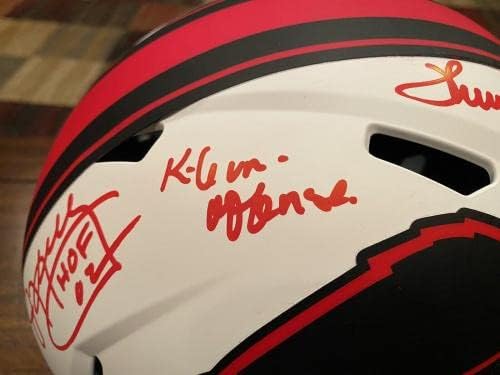 Jim Kelly Thurman Thomas Andre Reed assinou o capacete lunar Hof e K -Gun JSA A - Capacetes NFL autografados