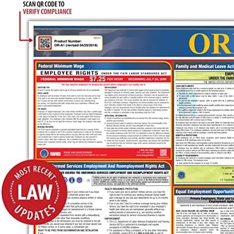 OSHA4less.com Oregon 2023 Poster da Lei do Trabalho - tudo em um pôster estadual e federal laminado de 21 ”x 50” - Atualizado EEOC,