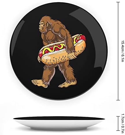 Bigfoot carregando placa decorativa de cachorro -quente placa de cerâmica redonda placa de porcelana com display stand for Party