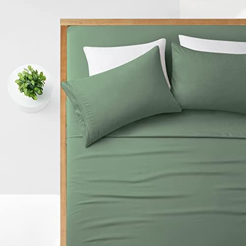Manyshofu Pocket Sheet Sheets Raias de bolso extra - Luxo de luxo 1800 Folhas de contagem de fios e travesseiros - Cama de cama de microfibra configurada até 24 de colchão - lençóis de cama verde de sálvia 18-24 polegadas de profundidade - 4 peças