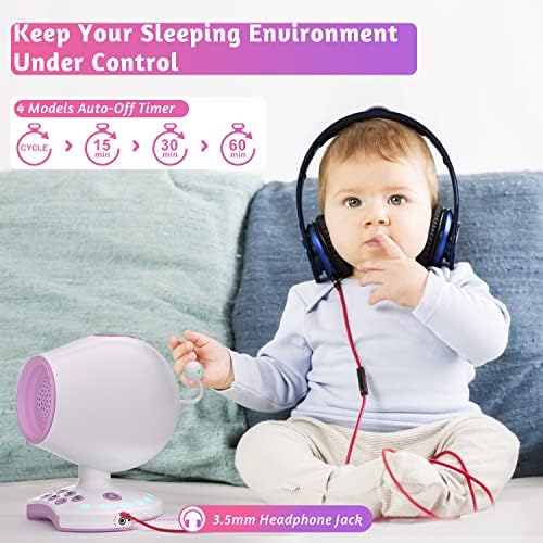 Máquina de som de ruído branco portátil para bebê, 20 sons suaves de ninar com luz noturna, projetor, controle de volume, timer