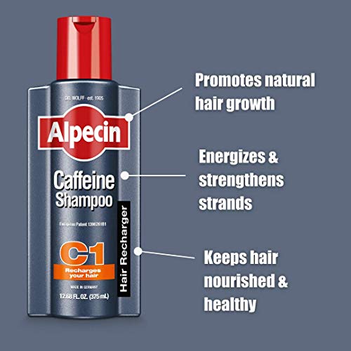 Alpecina C1 Shampoo de cafeína, 8,45 fl oz, shampoo de cafeína limpa o couro cabeludo para promover o crescimento natural
