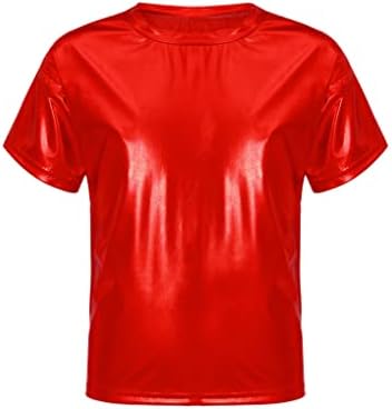 Hansber Kids Boys meninos meninas brilhantes camisetas metálicas do pescoço redondo de manga curta Tops