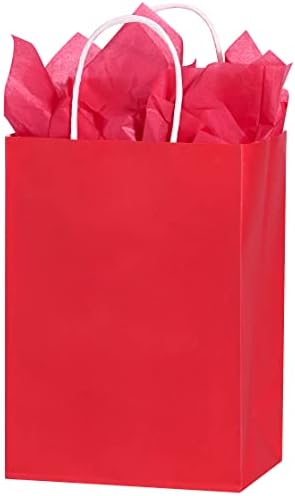 Suncolor 48 Pacote pequenas sacolas de favor de festas vermelhas com 24 papel de seda vermelha