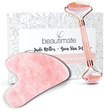 Rolo de jade embelezado para face & gua sha scraping massagem ferramenta rosa quartzo anti envelhecimento ferramenta