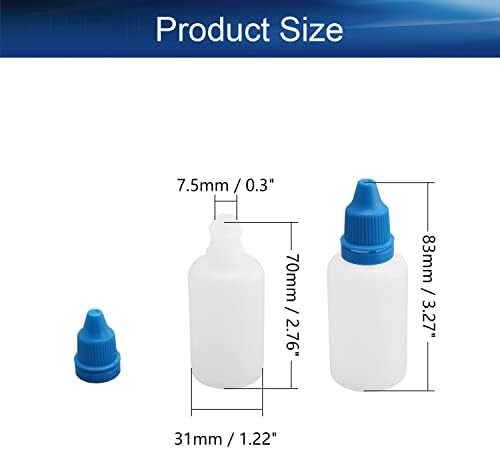 Bettomshin 20pcs 30ml PE Garrafas de queda de plástico, frasco de boca fina de gotas de líquido líquido líquido espremizado, garrafa de armazenamento de vedação de amostra líquida com tampa azul