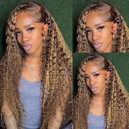 SweetGirl de 30 polegadas ombre destaque de renda peruca frontal Humano Cabelo pré -arrancado onda de água 13x4 HD Wigs frontal