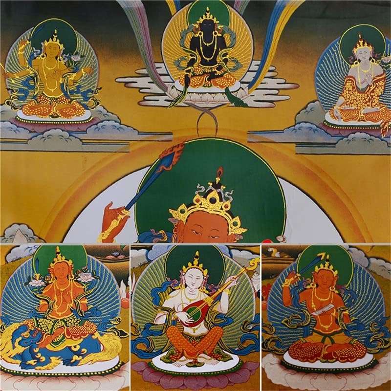 Gandhanra Tibetan Thangka Wall Hanging, cinco formas de Manjusri, pintura budista Thangka, brocado Thangka, tapeçaria de Buda com