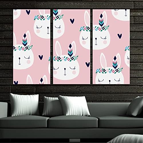 Arte de parede para sala de estar, coelho de páscoa coelho amor floral padrão floral conjunto de pintura a óleo decorativa