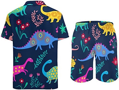 Roupas coloridas de brontosaurus masculino masculino de peças de praia Button Hawaiian Button Down Sleeve Camisa e ternos