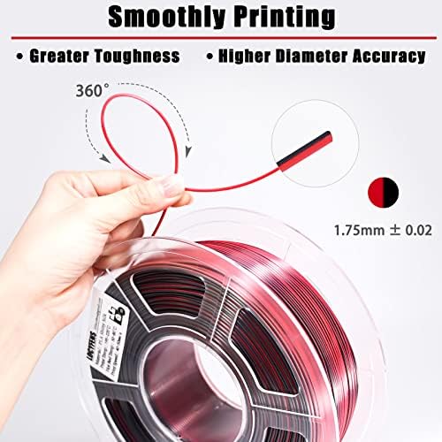 Locyfens PLA Filamento 1,75 mm, filamento de impressora 3D de seda PLA, filamento de dupla cor preto vermelho 2 em 1 coextrusão 1.75 PLA filamento +/- 0,02mm, 1kg/2,2lb