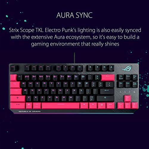 Teclado de jogos mecânicos do SCOPE TKL ELECTRO PUNK ASUS ROG, Cherry MX Red Switches, 2x mais ampla tecla Ctrl para