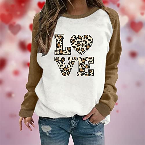 2023 Camisas do Dia dos Namorados Mulheres Sorto Clete Love Coração Tops Gráficos Moletom Composos Crewneck Tops Pullover de Colorblock