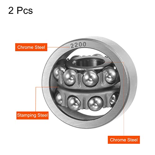 UXCELL 2200 Rolamentos de esferas de alinhamento auto-alinhado 10mm de 30 mm de 30 mm de espessura de espessura dupla tipo