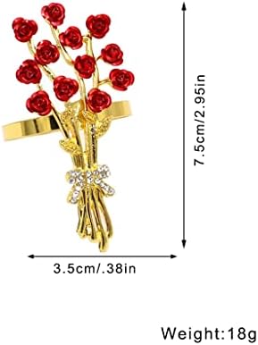 Lukeo 6pcs Rosque os guardanapos de flores de rosa anéis de pérola titular do guardanapo de flores para jantares casamentos