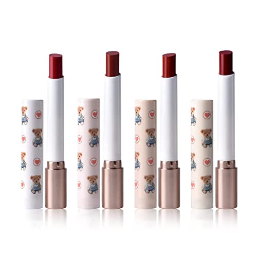 Bear batom de 4 peças batom de temperamento polarizado Velvet Lip Gloss Lipstick Conjunto de batom de longa duração Gretos para mulheres e meninas maquiagem para mulheres Conjunto de presentes