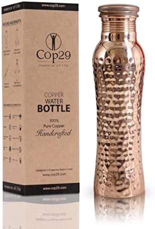 Cop29 Madeira à mão Pure Copper Fairy Water Bottle: Um navio de cobre ayurvédico, embalagem de presentes- 900ml/30oz