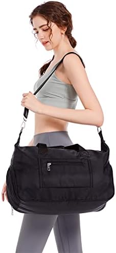 Bolsa de ginástica esportiva, mochila de viagem com bolso molhado e sapatos para mulheres para mulheres e homens, preto