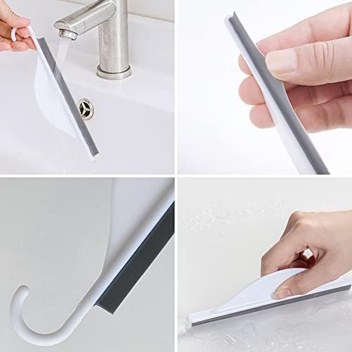 Minúsculo espelho de chuveiro de banheiro com gancho de suspensão, rodo de bancada de cozinha de silicone, ferramenta de limpador