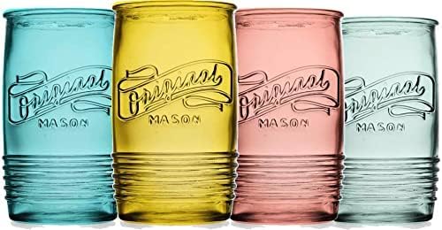 Conjunto de Glaver de 4 copos de copos de Mason Collins originais variados de copos de bebida coloridos para coquetéis de suco de smoothies