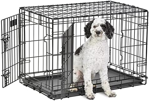 Crata de cachorro médio | Midwest Life Stages 30 Double Door Dobring Metal Dog Crate | Painel de divisor, piso protetor de pés e panela de cachorro | 30.6l x 19,3w x 21,4h polegadas, raça de cachorro médio