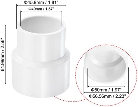 Patikil PVC Reducer Pipe Tipe Actting de 50 mm a 40mm, 5 pacote de conector do adaptador de acoplamento reto, branco