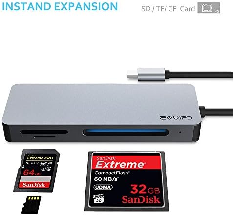 Equipd USB C para SD/Micro SD/CF Card Reader, Adaptador de cartão de memória USB Tipo C para 2019- MacBook Pro,