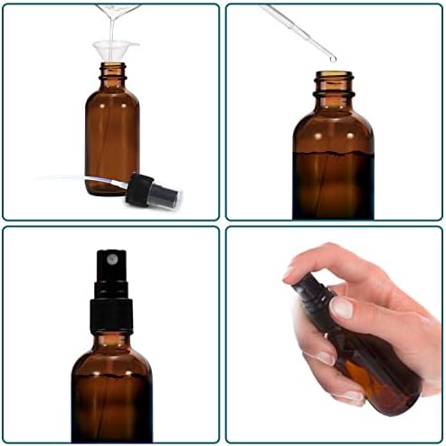 YUNFOOK 4 oz de garrafas de spray de vidro âmbar para óleos essenciais, garrafa de spray de névoa fina e vazia, 2 pacote com gotas