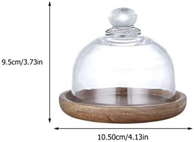 Cabilock Cheese Dome 2Sets Mini bandeja de madeira com cúpula de sobremesa de vidro de vidro de vidro bolo rústico de bandeja