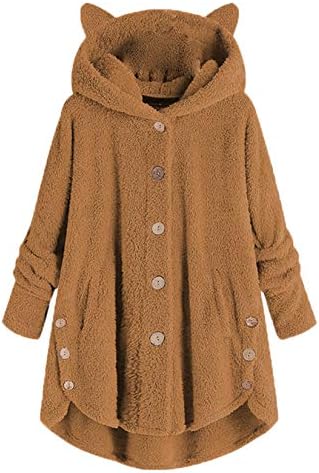 Andongnywell Mulheres de lã Fuzzy de grande porte de manga comprida Open Capeled Coat de Winter Outwear com bolsos