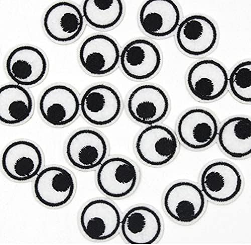 Ruluti 10pcs engraçado preto branco olhos bordados patches ferro em roupas apliques DIY adesivos Cristão para casacos