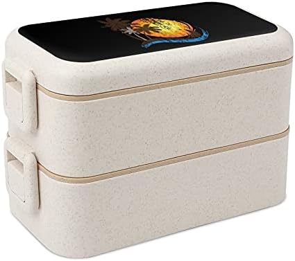 Sunrise Coconut Palm Tree Bento Box Box 2 Compartimento de Alimentos Contêineres com colher e garfo