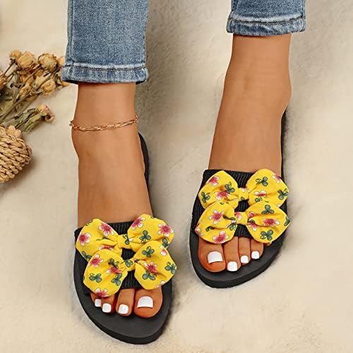 Sandálias de dedos fechados de dedo liso para mulheres chinelas para mulheres senhoras verão Bohemian Bow Flowers Decoration Sandals