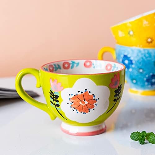 Caneca de café com leite japonês cerâmica Copo pintado à mão com alça de café da manhã Cereal Cup