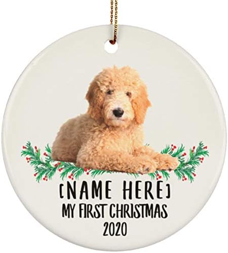 Nome personalizado Ano personalizado Goldendoodle Red Orange Ano Novo 2024 Decorações Presentes Primeiro 2023 Círculo de Cerâmica