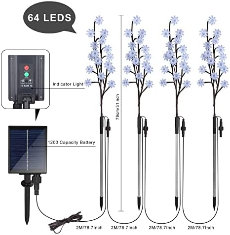 Luzes solares ao ar livre, 2022 atualizadas 4 luzes solares ao ar livre luzes de flores decorativas à prova d'água com
