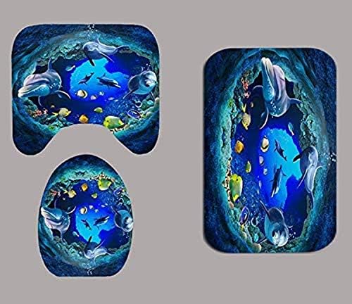 Songshenjian 4pcs Sea World Dolphin Shower Curtain Set.