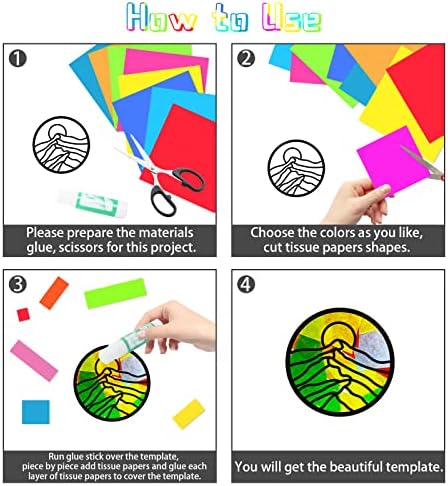 Kit de sun -catcher de 18 peças, 9 tipos de manchas de papel veias de veias da montanha com 32 peças papel de lenço de papel para crianças artesanato artesanal artesanato de arte aula de arte