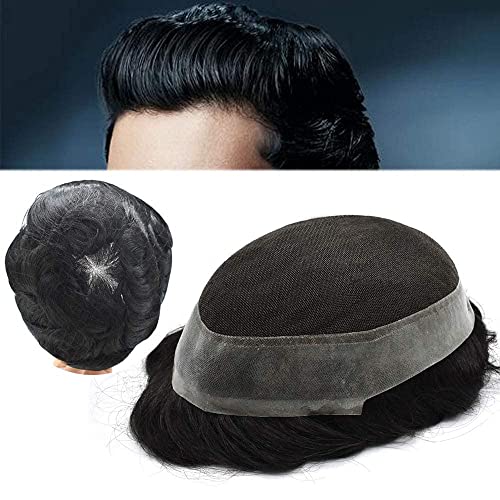Toupee for Men Hair Pieces Substituição Brandável Sistema de cabelo francês Unidade para homens Poly Skin PU em torno de peruas de