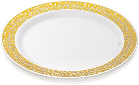[10 contagem - pratos de 9 polegadas] Laura Stein Designer Tableware Placas de almoço branco de plástico premium com borda