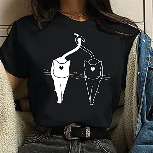 Topneck de manga curta feminina Tops casuais Camiseta solta Camiseta